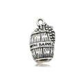 Pendentif tonneau de vin argenté avec raisin et gravure pour création de bijoux DIY - Breloque Tonneau de Vin