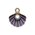 Purple shell pendant with gold trim and white pearl for DIY jewelry making - Purple Enamel Shell with Artificial Pearl