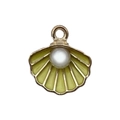 Golden shell pendant with yellow enamel and pearl inlay for DIY jewelry crafting - Yellow Enamel Shell with Artificial Pearl