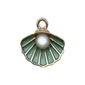 Golden shell pendant with light green enamel and a white pearl for DIY jewelry - Light Green Enamel Shell with Artificial Pearl