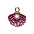 Pink shell pendant with white pearl accent and golden edges for DIY jewelry making - Rose Pink Enamel Shell with Artificial Pearl
