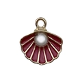Golden sea shell pendant with red enamel and white pearl for DIY jewelry making - Deep Pink Enamel Shell with Artificial Pearl