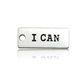 Silver rectangle metal tag with I CAN engraving and hole for keychain accessory - I CAN Tag (9002-10x24mm-2.2g)