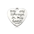 Polished silver heart pendant with engraved you are always in my heart text detail - Letter Heart (5728)