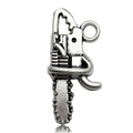 Vintage silver alloy mini chainsaw pendant with detailed teeth and metal texture for DIY jewelry - Antique Silver Chainsaw
