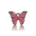 Pendentif papillon rose en alliage avec bords dorés et finition émaillée pour bijoux - Rouge