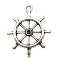 Vintage silver alloy ship steering wheel pendant with a retro distressed finish - Vintage Helm (3272)