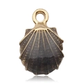 Golden alloy seashell pendant with dark grey enamel detail and circular metal ring - Enamel Black Ocean Shell