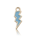 Golden lightning bolt charm with light blue enamel finish for DIY jewelry making - Lake Blue