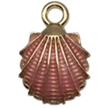 Pink enamel and gold seashell charm pendant with top ring for DIY jewelry making - Enamel Pink Ocean Shell