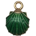 Green enamel shell pendant charm with golden metal base for DIY jewelry making - Enamel Green Ocean Shell