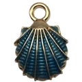 Blue shell-shaped charm with golden trim and round ring for DIY jewelry making - Enamel Blue Ocean Shell