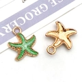 Green starfish charms with gold edges and textured relief for DIY jewelry making - Enamel Green Ocean Starfish