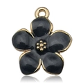 Exquisite black enamel five-petal flower pendant with golden edges for DIY jewelry making - Black Sakura Style (10957)