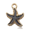 Golden alloy starfish charm with black enamel inlay and textured metallic finish - Enamel Black Ocean Starfish