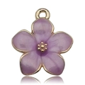 DIY floral jewelry pendant with purple five-petal flower and golden metal edges - Purple Sakura Style (10959)