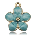 DIY light blue flower pendant with golden metallic rim and central petal detail - Green Sakura Style (10960)