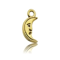 Golden crescent moon alloy charm with embossed face detail for DIY jewelry making - Antique Gold Moon (10232)