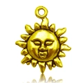 Golden sun face charm pendant with hollow design for creative jewelry DIY making - Antique Gold Sun (13558)