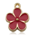DIY Schmuckanhänger mit roter Emaille-Blume und vergoldeten Metallrändern für Ketten - Roter Blumenstil (11877)