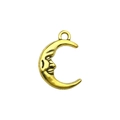 Vintage gold crescent moon pendant with man in the moon face for jewelry making - Antique Gold Moon (13559)