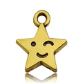 Bright gold alloy star pendant with a winking smiley face for DIY jewelry making - Antique Gold Star (13562)