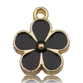 Eleganter Anhänger mit fünf Blütenblättern in Schwarz und Gold für DIY-Schmuckherstellung - Schwarzer Blumenstil (11879)
