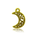Golden hollow moon pendant charm with intricate scrollwork and beaded edges for DIY jewelry - Antique Gold Small Moon (13560)