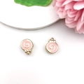 DIY lollipop-shaped pink enamel beads with gold finish and bow detail for bracelet making - Lollipop (16236) / Pink