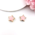 Sweet gold-plated star earrings with soft pink enamel inlay and minimalist stud design - Star (16238)