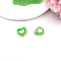 Green heart enamel beads with gold trim for DIY bracelet making and jewelry design - Heart (16240)