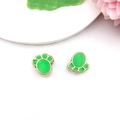 Golden paw print charm with green enamel finish for DIY jewelry and bracelets - Paw Print (16241)