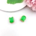 Green enamel lollipop-shaped beads with gold plating for DIY jewelry making - Cartoon Mouse Head (16242)