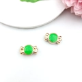 Green enamel candy-shaped jewelry beads with gold metallic edges for DIY bracelet making - Candy (16246)