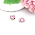 Golden heart-shaped enamel beads with lilac and white dripping oil for DIY jewelry - Heart (16247)