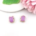 DIY jewelry charm featuring two purple enamel bear beads with elegant gold metallic edges - Cartoon Mouse Head (16249)