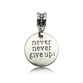 Vintage silver DIY pendant with engraved Never Never Give Up motivational quote - Inspirational Round Plate (18387-3.2g20x31 never never give)