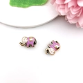 Pink and white enamel elephant bead charms with gold metal finish for DIY jewelry - Elephant (16251)