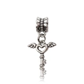 Vintage silver heart-shaped key charm with wings for DIY necklace or bracelet jewelry - Heart Wings Key (11474-1.25g16x26)