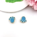 Golden CCB animal paw print charm with sky blue enamel finish for DIY jewelry - Paw (16255)