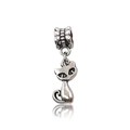Retro antique silver cat charm pendant with decorative bow and large hole bead for jewelry - Cat Shape (11499-1.32g8x29)