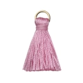 Mini pompon en soie rose clair fait main avec anneau en métal doré pour accessoires - Rose Chaud