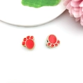 Red and gold enamel cat paw beads for DIY bracelet jewelry making, set of two pieces - Paw (16262)