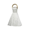 Mini white decorative tassel with a golden metal hanging ring for crafts and DIY accessories - Milky White