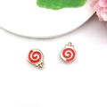 Lollipop shape enamel charms in gold finish with red and white spiral pattern - Lollipop (16264)