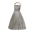 Mini light grey silk tassel pendant with golden metal ring for DIY jewelry and clothing - Silver Gray