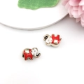 Golden elephant bead with red and white enamel for DIY bracelet making projects - Elephant (16265)