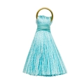 Sky blue decorative mini tassel with golden metal hanging ring for crafts and accessories - Bean Green