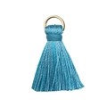 Sky blue silk mini tassel pendant with gold metal ring for garment and craft accessories - Teal