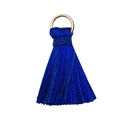 Mini deep blue silk tassel accessory with golden metal ring for DIY crafts and clothing - Sapphire Blue